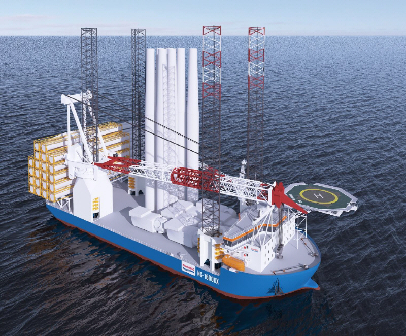 대우조선해양이 이번에 모나코의 에네티(Eneti Inc.)社로부터 수주한 대형 해상풍력발전기 설치선 ‘NG-16000X’ 디자인 조감도.
